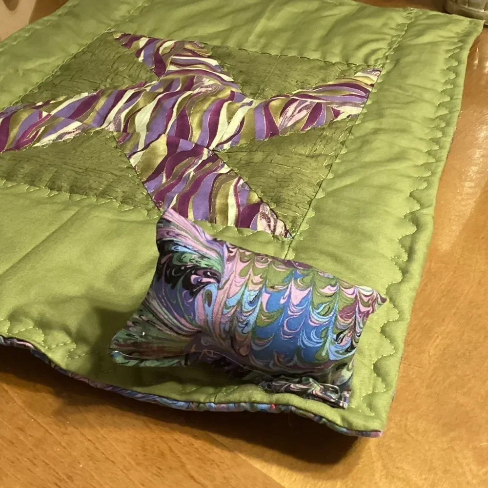 NWOT. Hand Crafted Reversible Stuffed Animal/Doll Quilt with Pillow Set